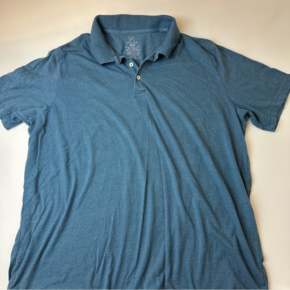 George Shirt Mens 2XL Blue Short Sleeve Polo Casual Lightweight Soft Comfort